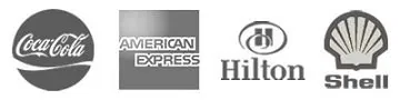 Clients - Coca Cola Logo, American Express Logo, Hilton Logo, Shell Logo